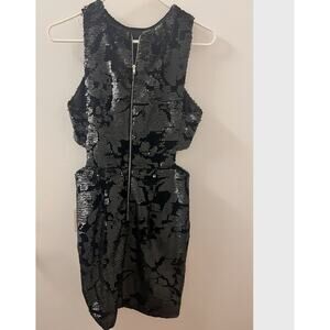 NEW Forever 21 Black Sequin Cutout Waist Fitted Mini Dress Size XS